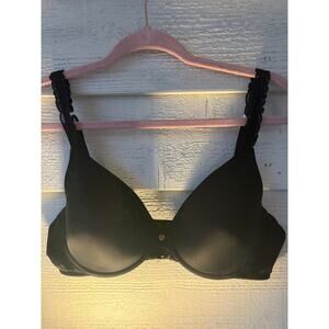 **NATORI INTIMATES** Black Bra with Lace Straps & Gold Detail Women's Size 36D